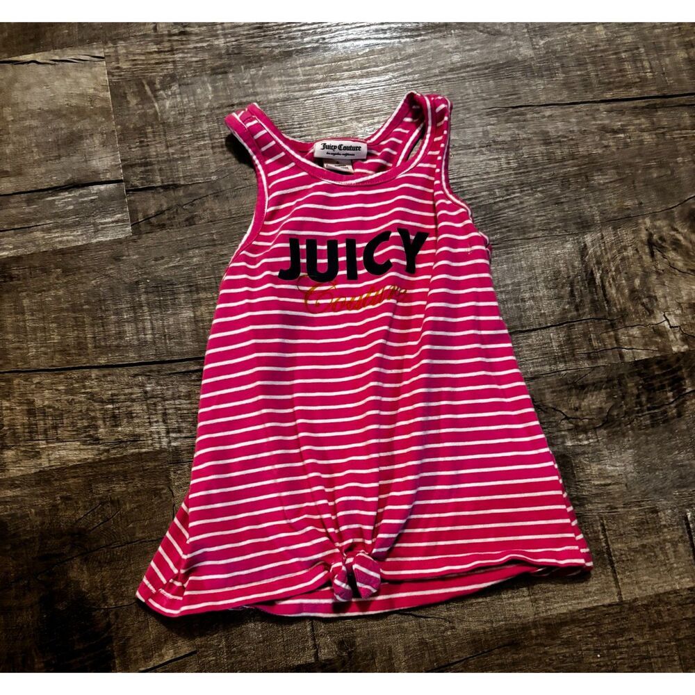 Girls Juicy Couture Tank Top Size 6 Pink White Striped Logo Tie Front